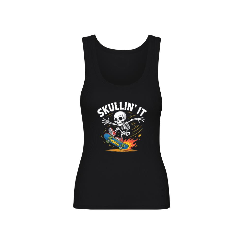 Skullin It Skeleton Skateboard Cartoon Graphic TankTop 