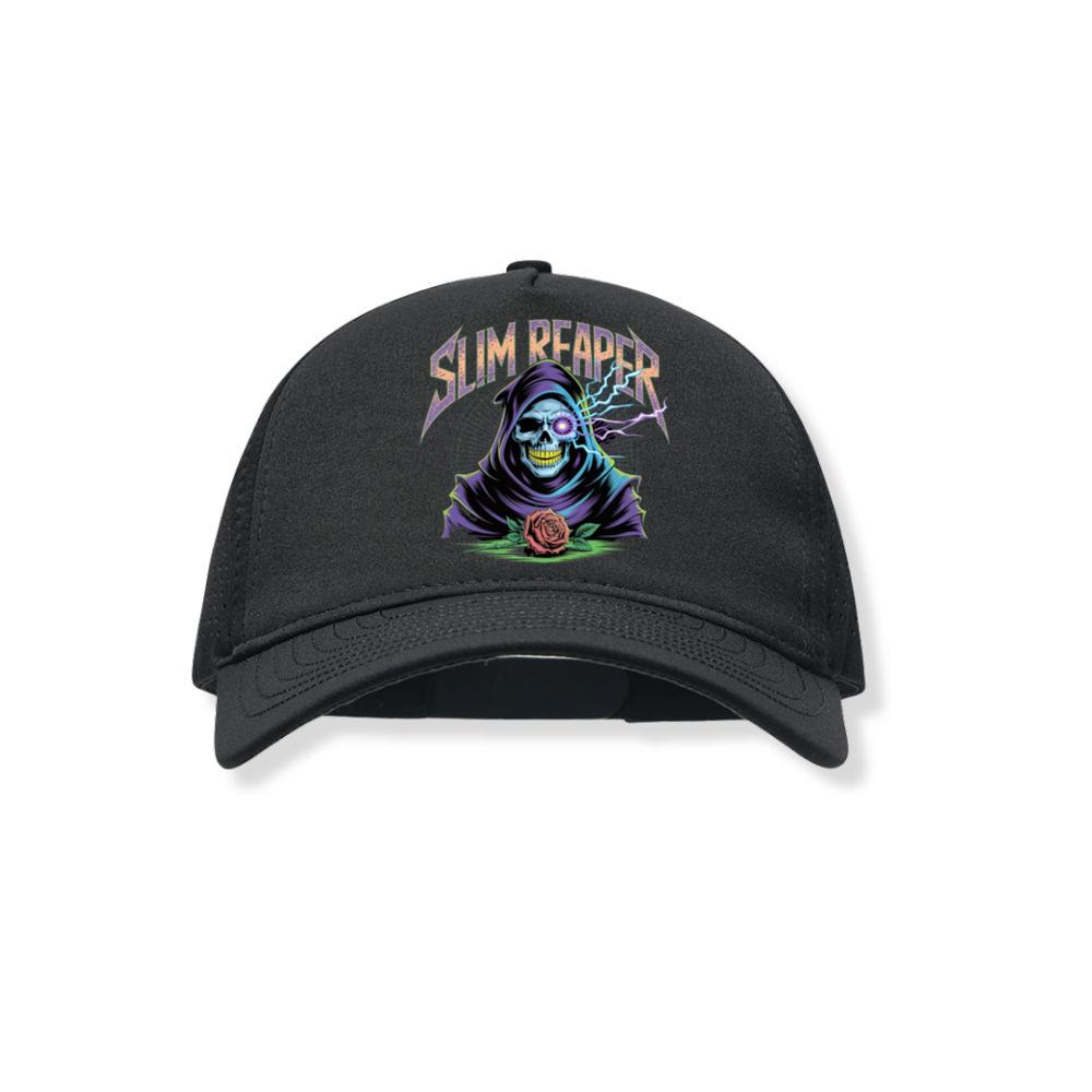 Slim Reaper Grim Reaper Skull With Lightning And Rose Artwork Black Hat