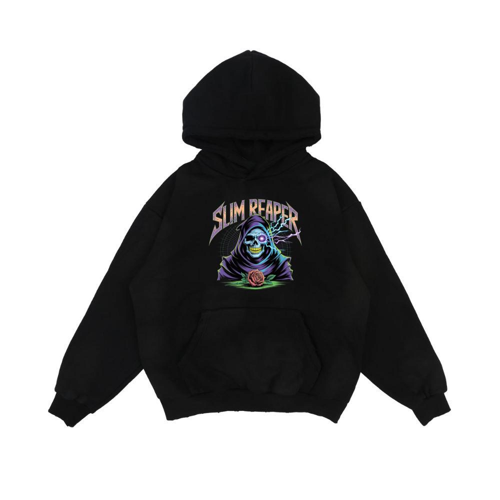 Slim Reaper Grim Reaper Skull With Lightning And Rose Artwork Hoodie