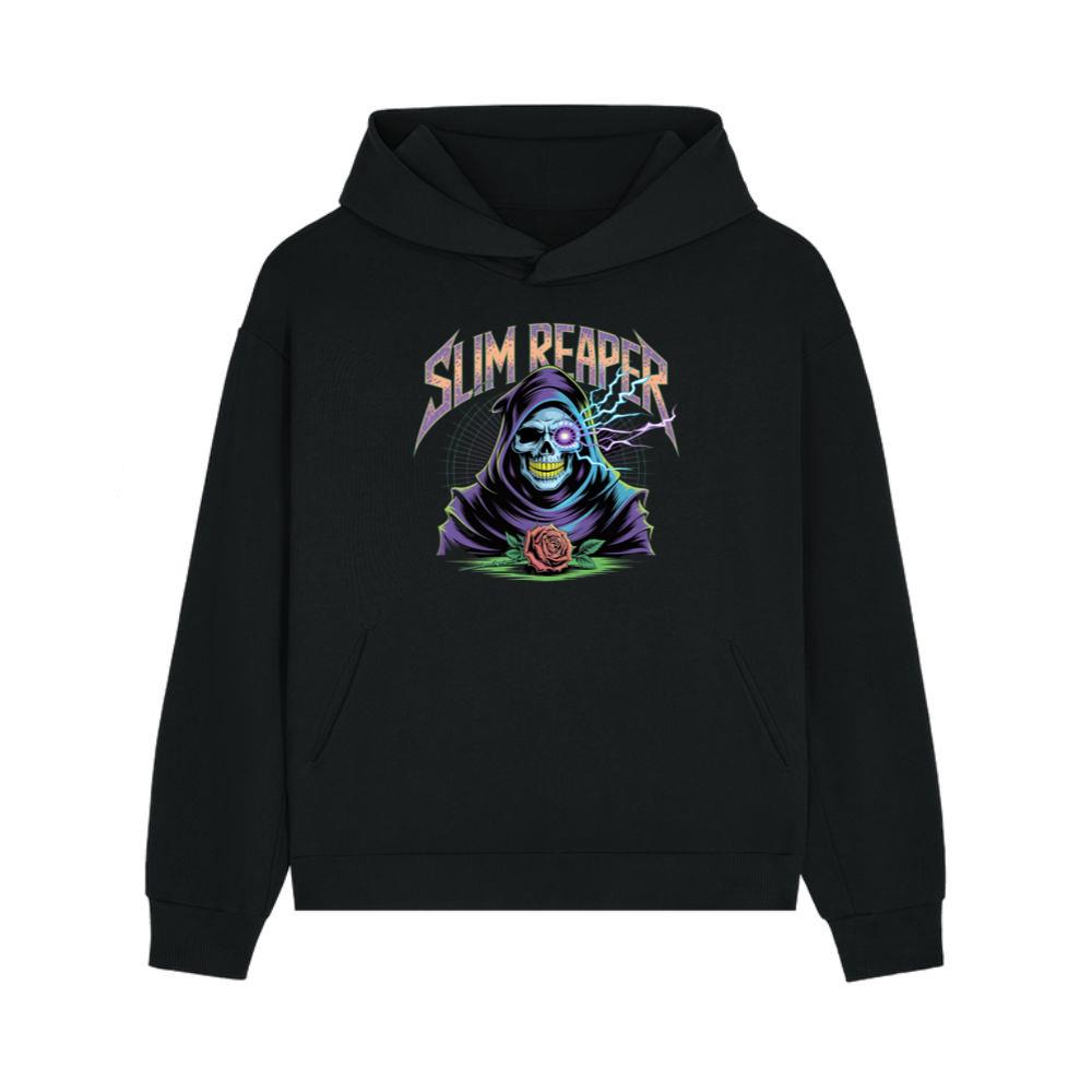 Slim Reaper Grim Reaper Skull With Lightning And Rose Artwork Hoodie