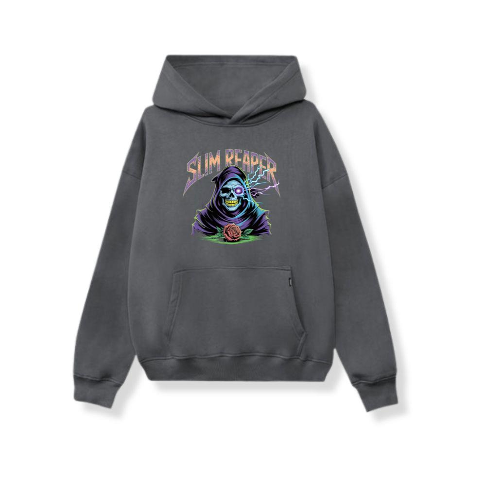 Slim Reaper Grim Reaper Skull With Lightning And Rose Artwork Hoodie Myheroshop