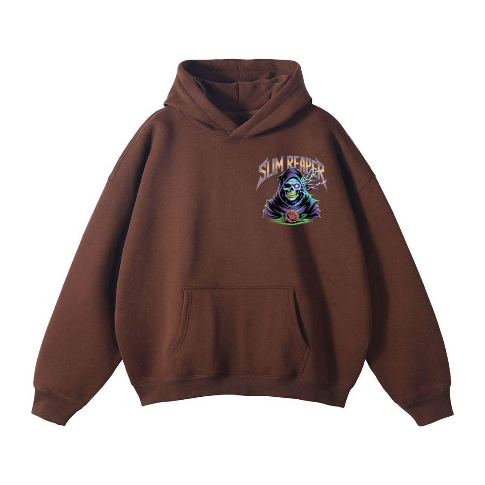 Slim Reaper Grim Reaper Skull With Lightning And Rose Artwork Hoodie - Image 3