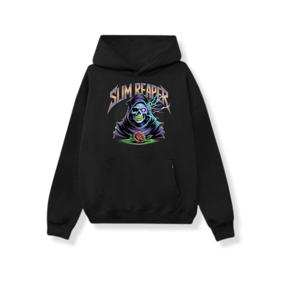Slim Reaper Grim Reaper Skull With Lightning And Rose Artwork Hoodies