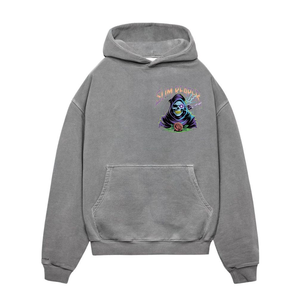 Slim Reaper Grim Reaper Skull With Lightning And Rose Artwork Hoodies