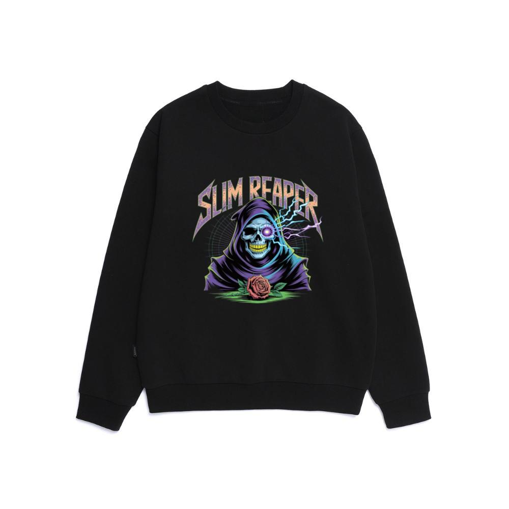 Slim Reaper Grim Reaper Skull With Lightning And Rose Artwork Sweatshirt