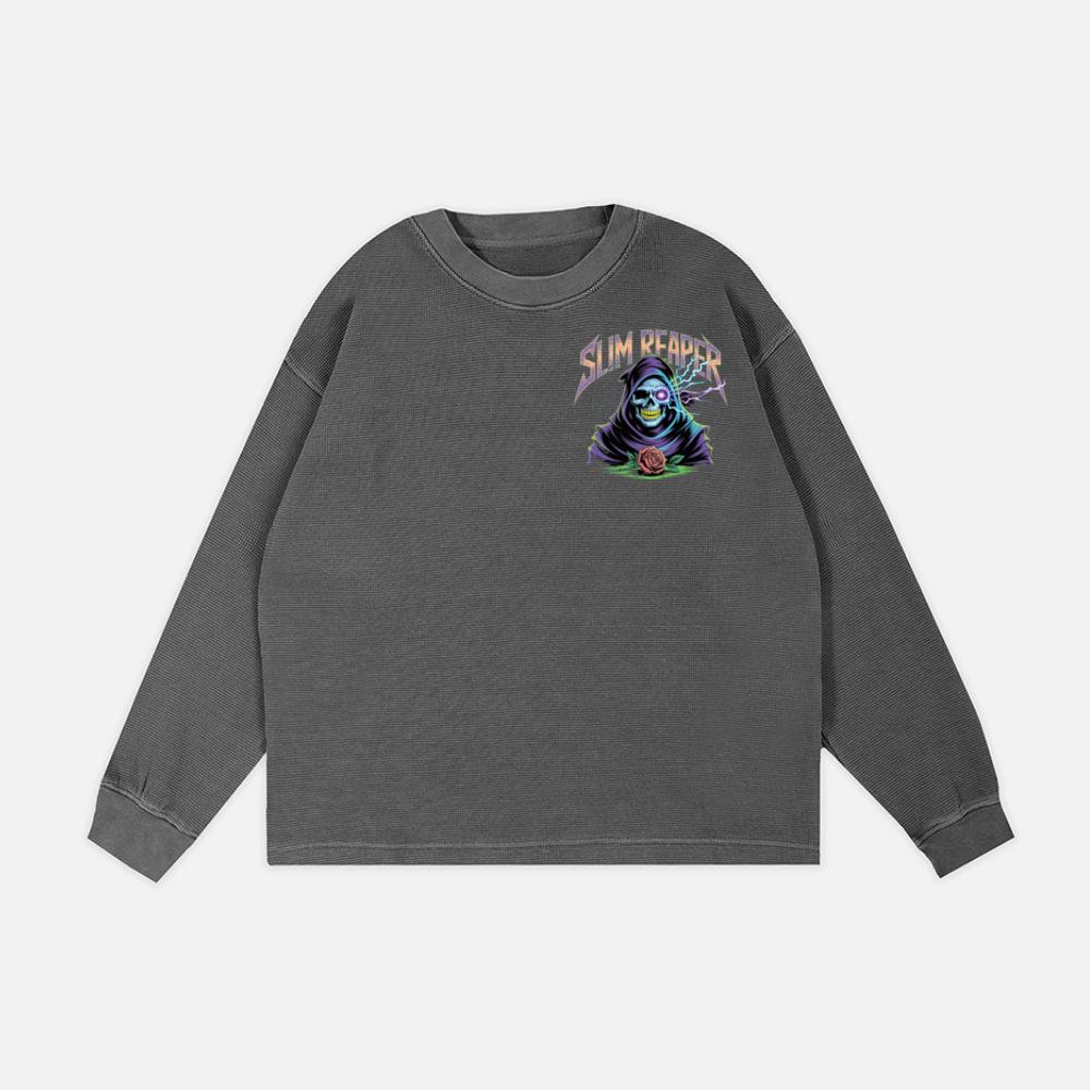 Slim Reaper Grim Reaper Skull With Lightning And Rose Artwork Sweatshirt - Image 2