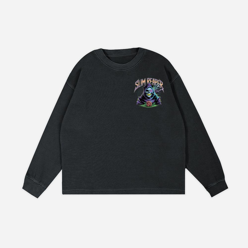 Slim Reaper Grim Reaper Skull With Lightning And Rose Artwork Sweatshirt