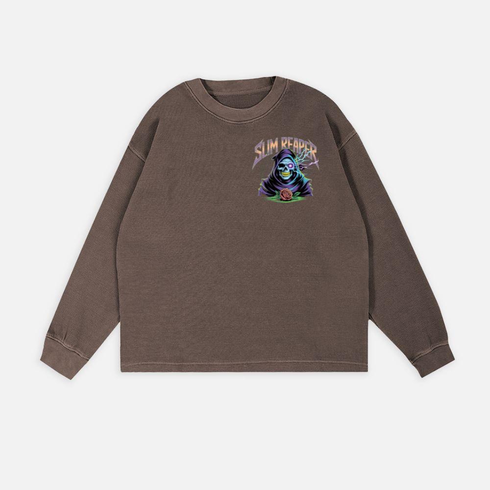 Slim Reaper Grim Reaper Skull With Lightning And Rose Artwork Sweatshirt - Image 3