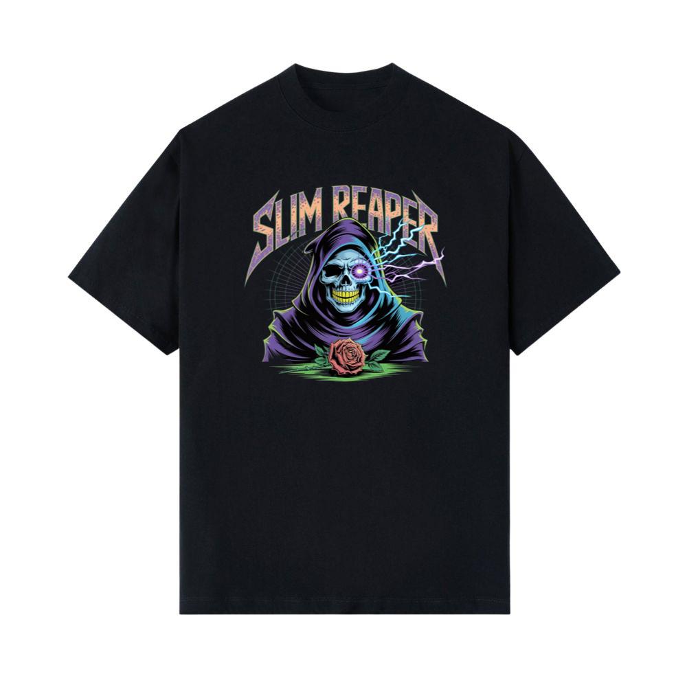Slim Reaper Grim Reaper Skull With Lightning And Rose Artwork T-Shirt