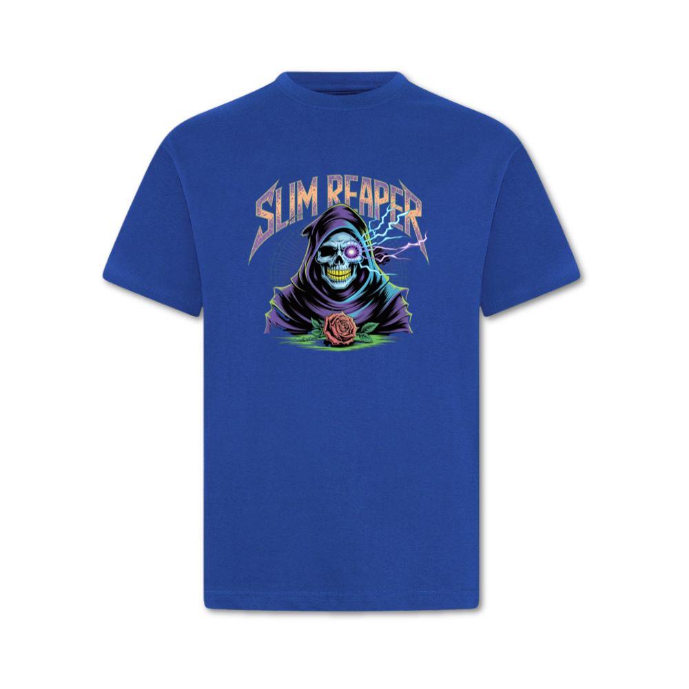 Slim Reaper Grim Reaper Skull With Lightning And Rose Artwork T-Shirt