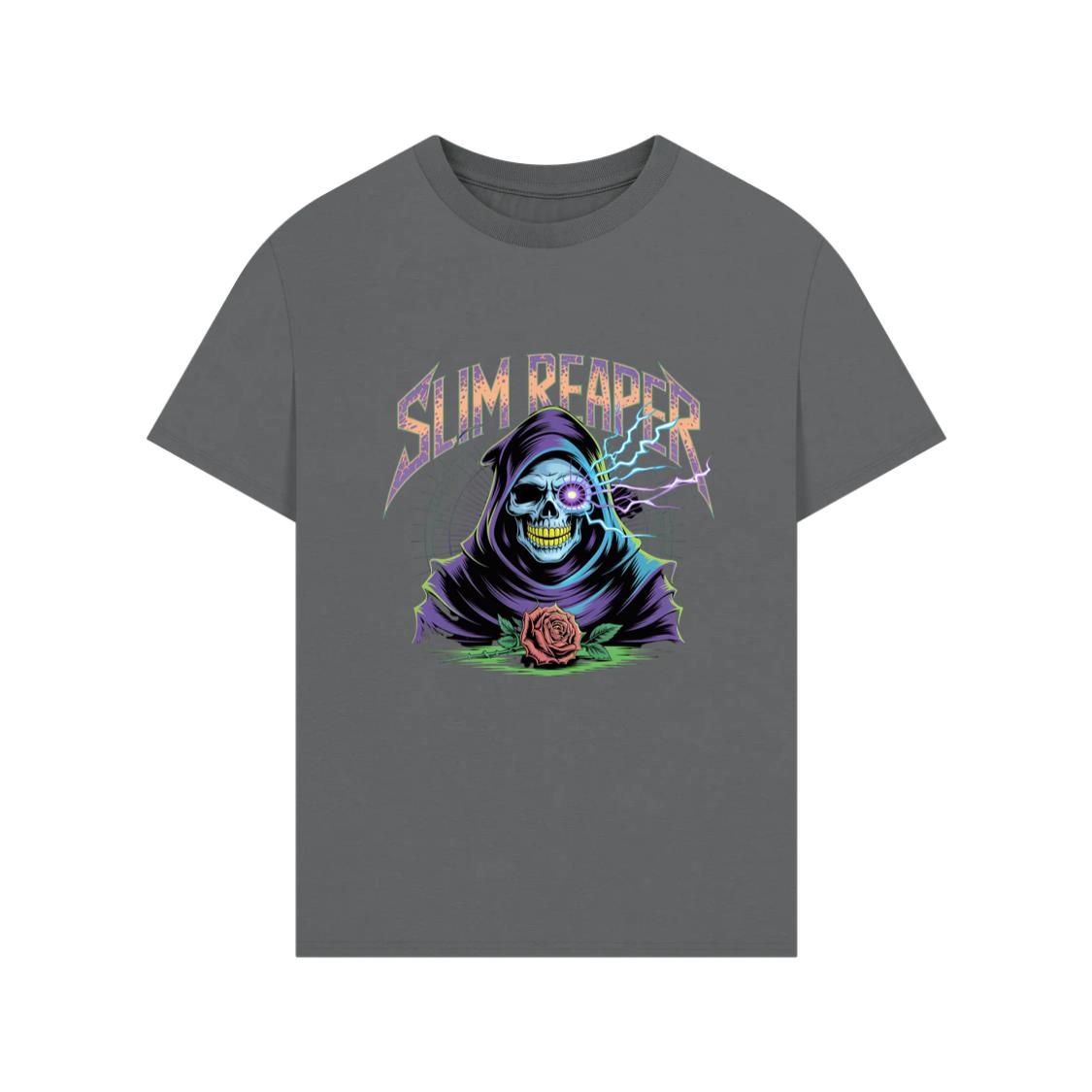 Slim Reaper Grim Reaper Skull With Lightning And Rose Artwork TShirt Rewinde
