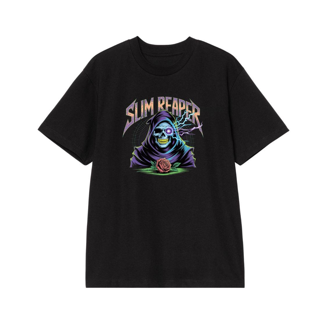 Slim Reaper Grim Reaper Skull With Lightning And Rose Artwork T-Shirt