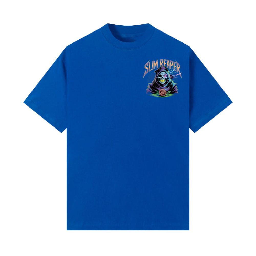 Slim Reaper Grim Reaper Skull With Lightning And Rose Artwork T-Shirt - Image 2