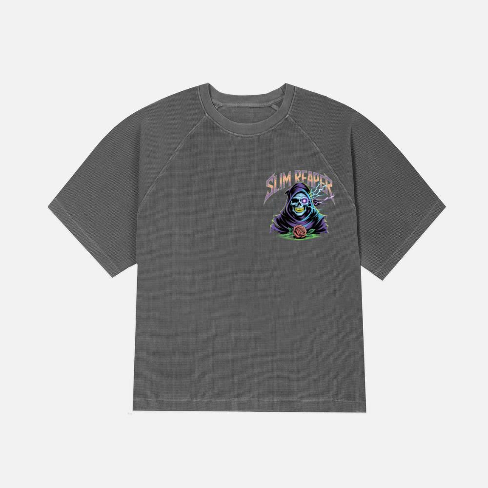 Slim Reaper Grim Reaper Skull With Lightning And Rose Artwork T-Shirt