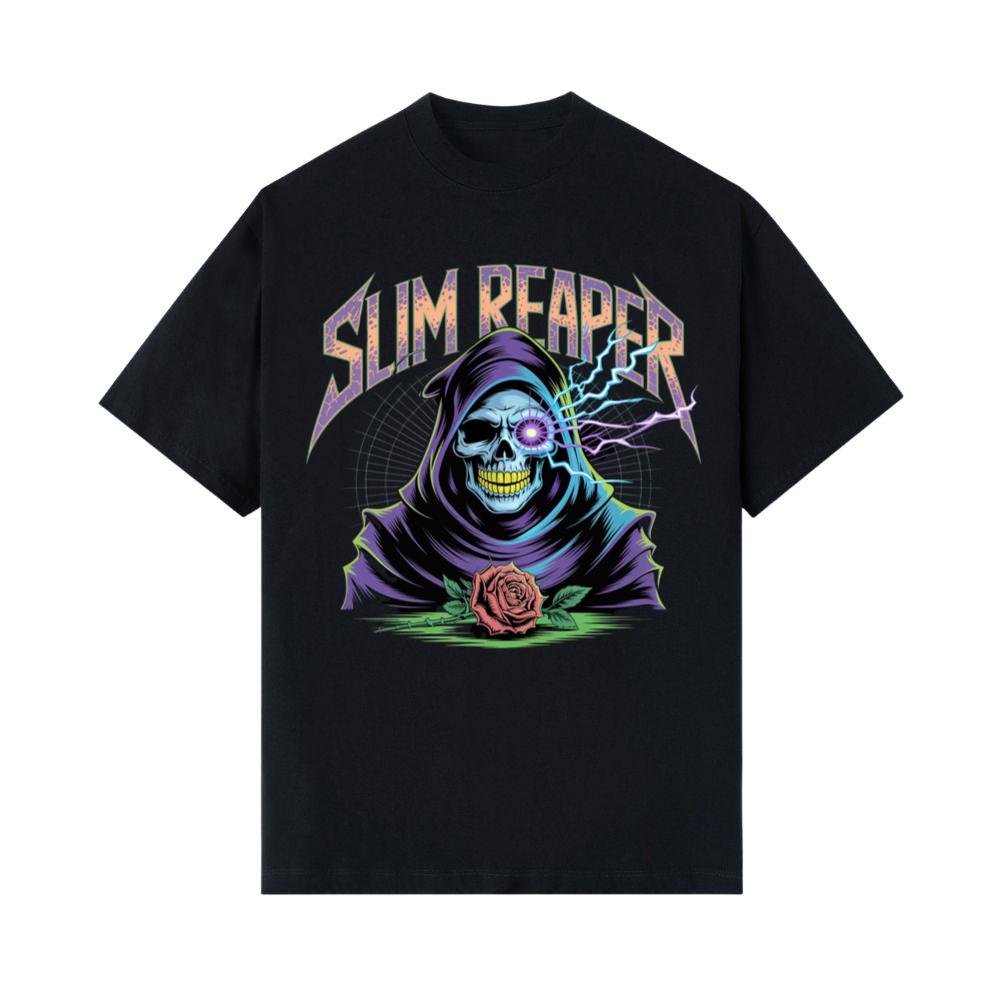 Slim Reaper Grim Reaper Skull With Lightning And Rose Artwork T-Shirts