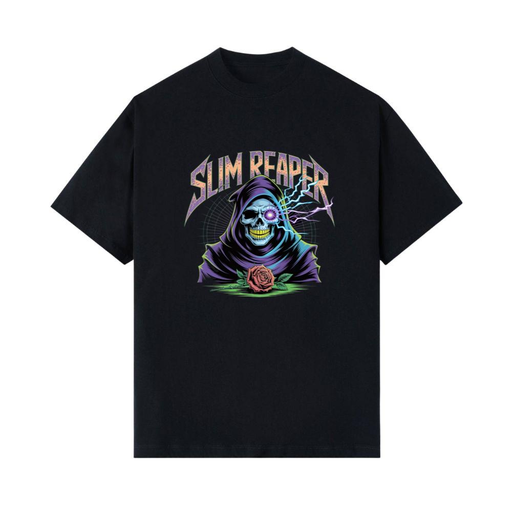 Slim Reaper Grim Reaper Skull With Lightning And Rose Artwork T-Shirts