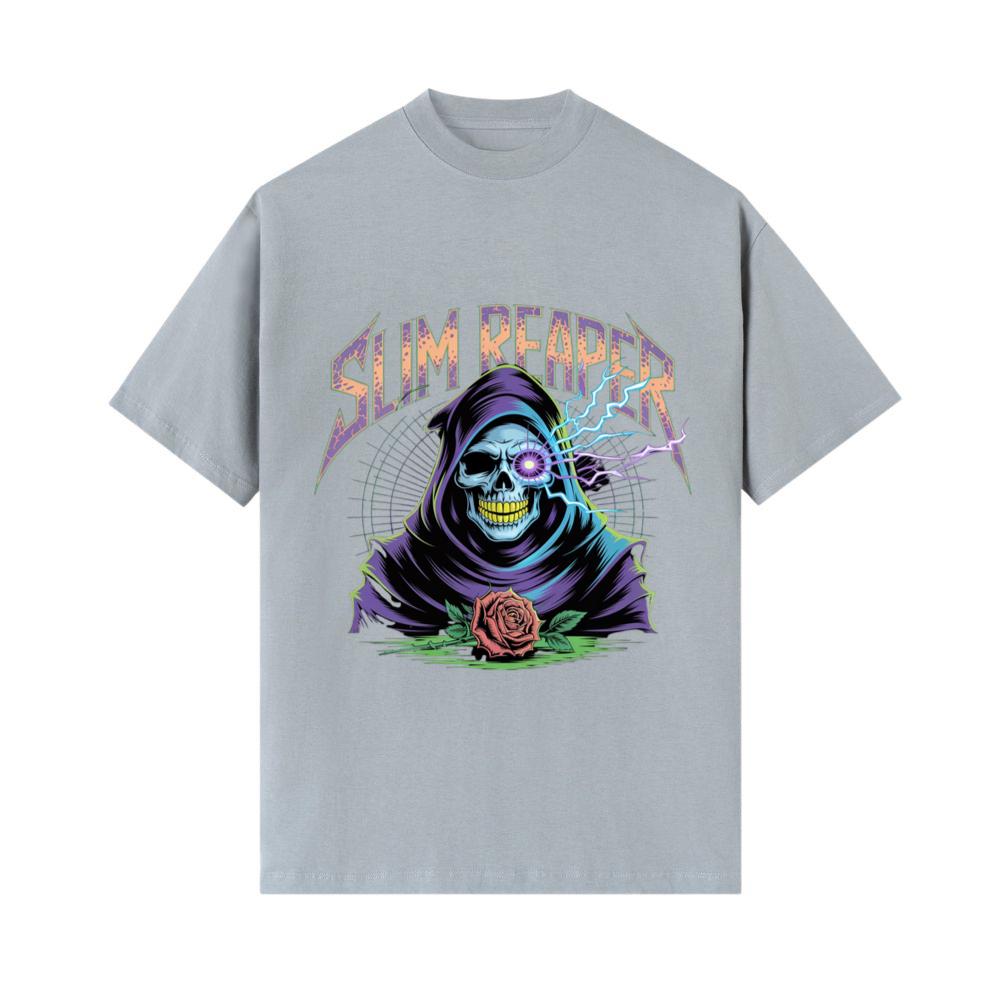 Slim Reaper Grim Reaper Skull With Lightning And Rose Artwork T-Shirts