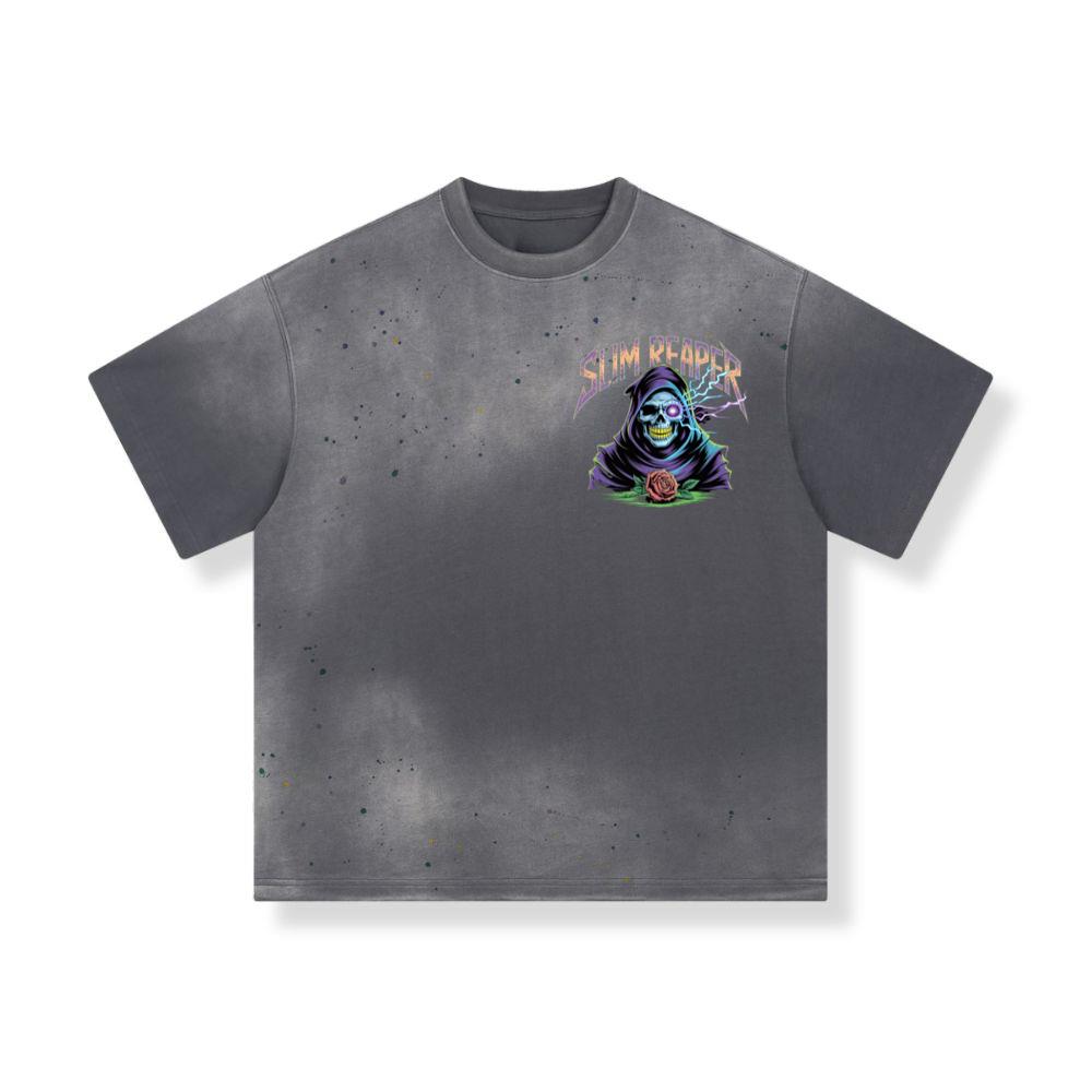 Slim Reaper Grim Reaper Skull With Lightning And Rose Artwork T-Shirts - Image 4