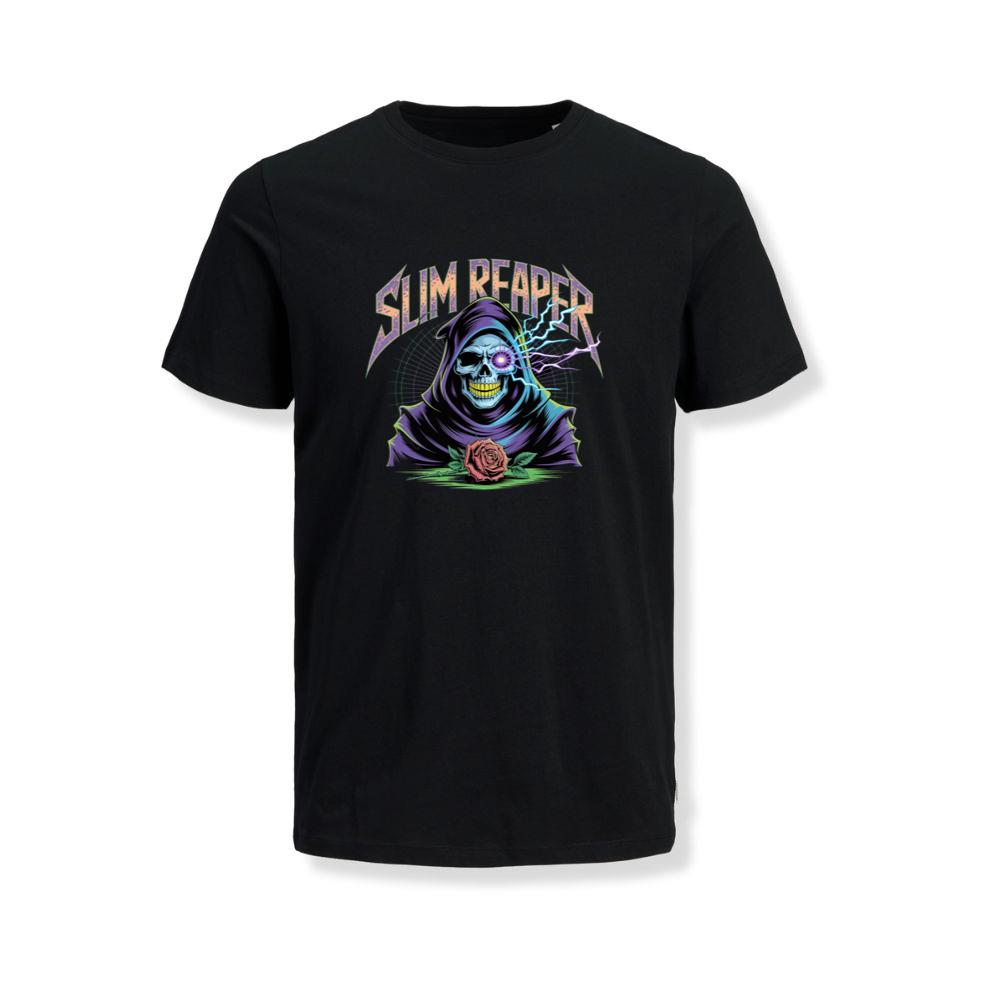 Slim Reaper Grim Reaper Skull With Lightning And Rose Artwork T-Shirts