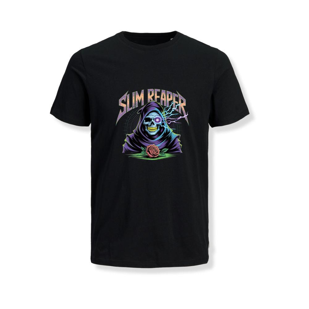 Slim Reaper Grim Reaper Skull With Lightning And Rose Artwork T-Shirts