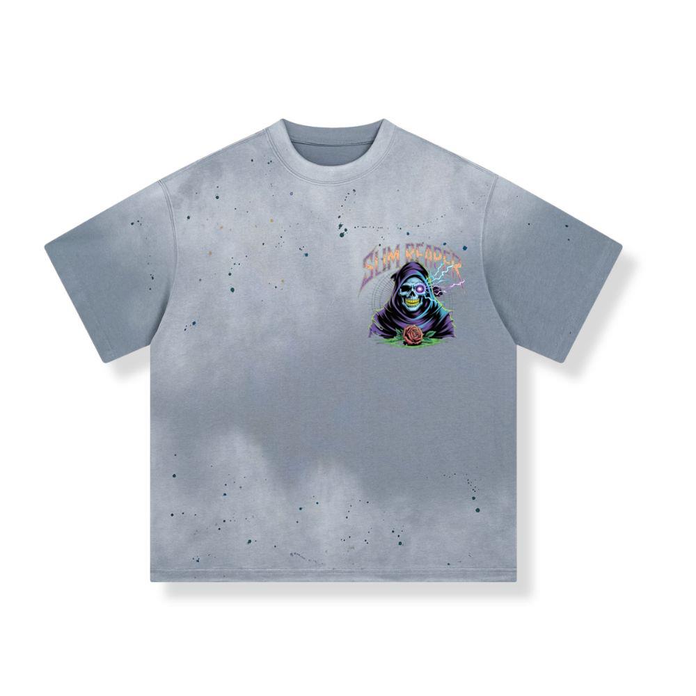 Slim Reaper Grim Reaper Skull With Lightning And Rose Artwork T-Shirts