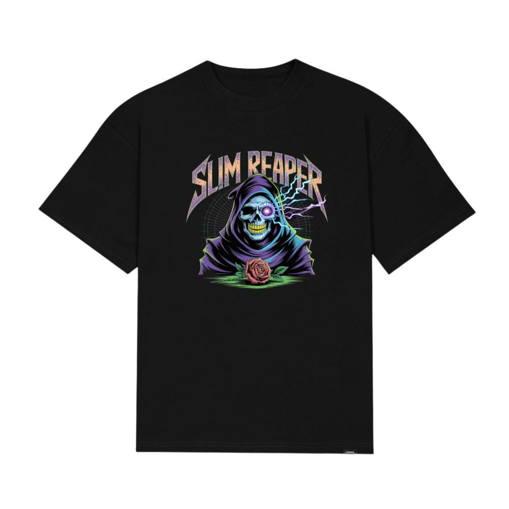 Slim Reaper Grim Reaper Skull With Lightning And Rose Artwork T-Shirts