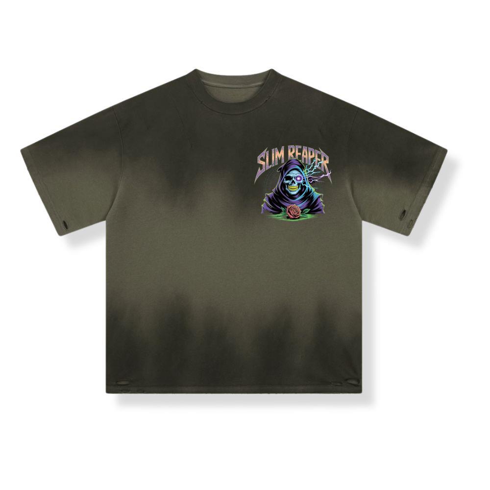 Slim Reaper Grim Reaper Skull With Lightning And Rose Artwork T-Shirts - Image 3