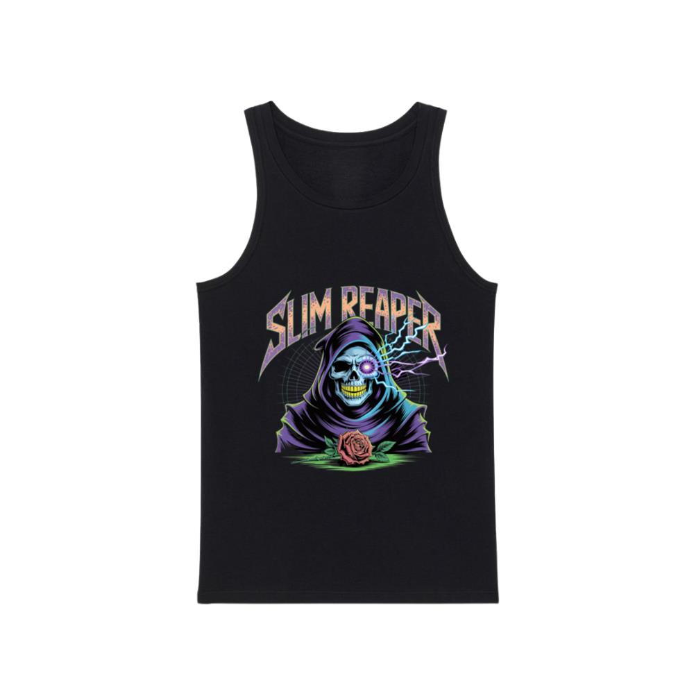 Slim Reaper Grim Reaper Skull With Lightning And Rose Artwork Tank Top