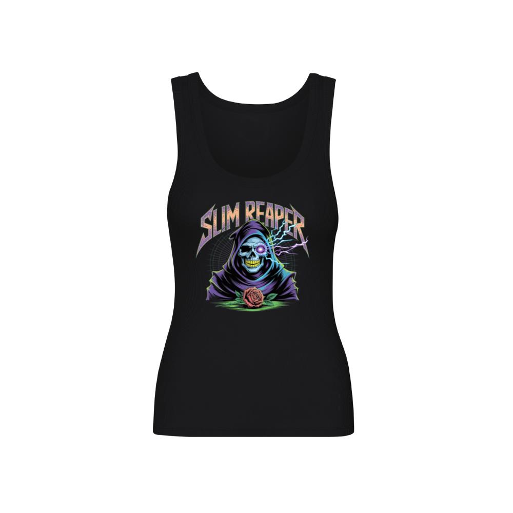 Slim Reaper Grim Reaper Skull With Lightning And Rose Artwork TankTop