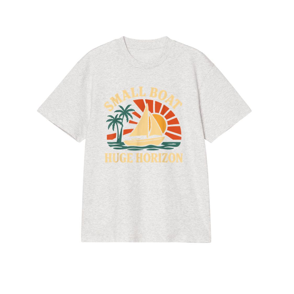 Small Boat Huge Horizon – Retro Sailing Ocean Design T-Shirt