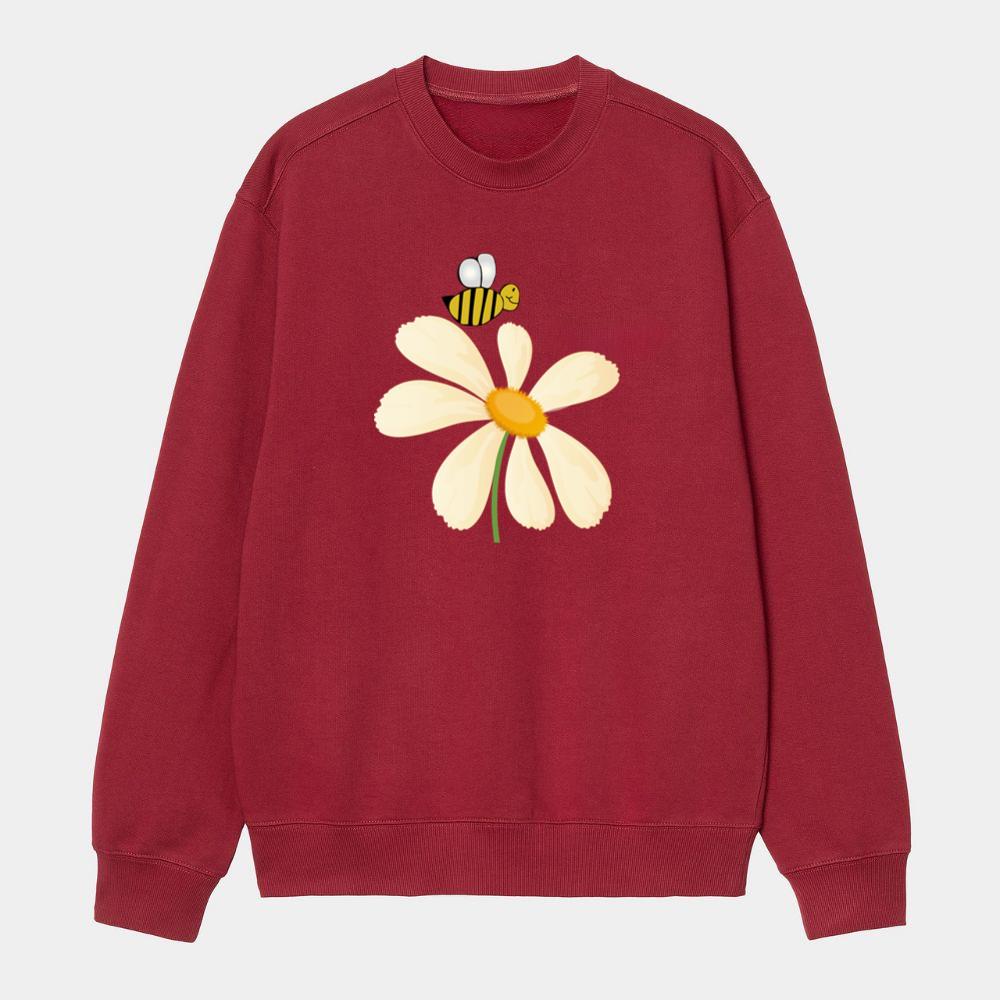 Smiling Bee Above White Flower Sweatshirt