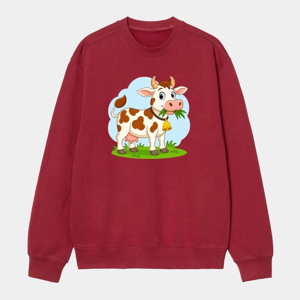 Smiling Cow Eating Grass Sweatshirt