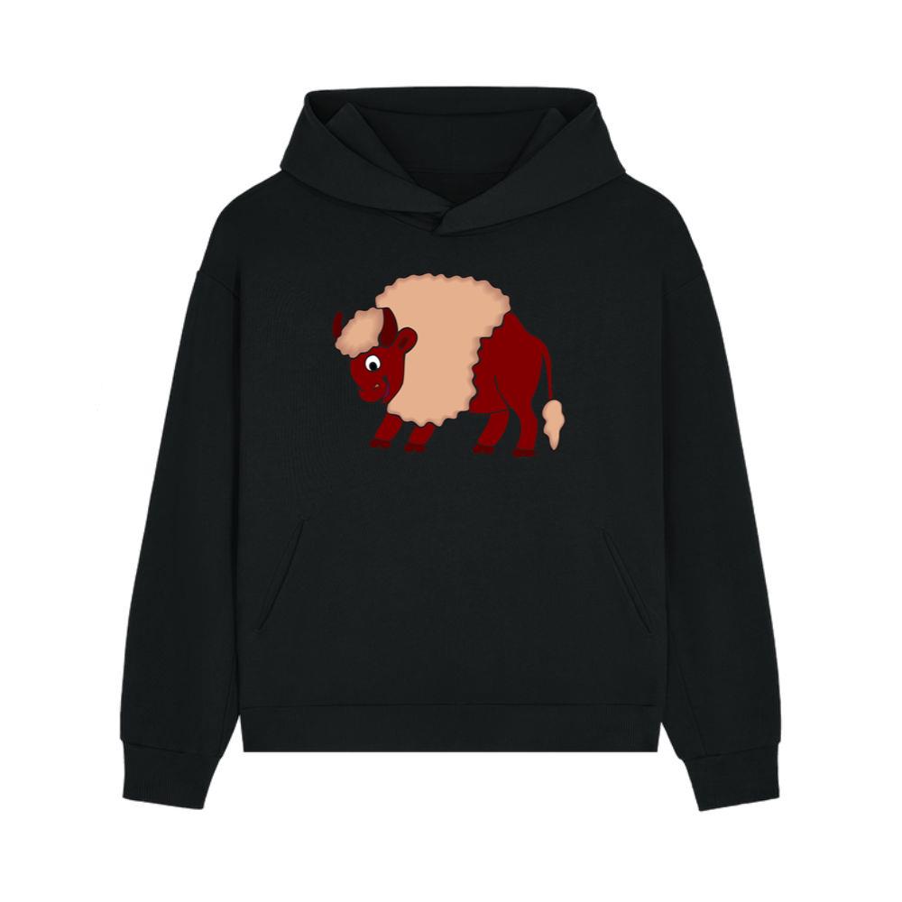 Smiling Red Cartoon Bison Hoodie