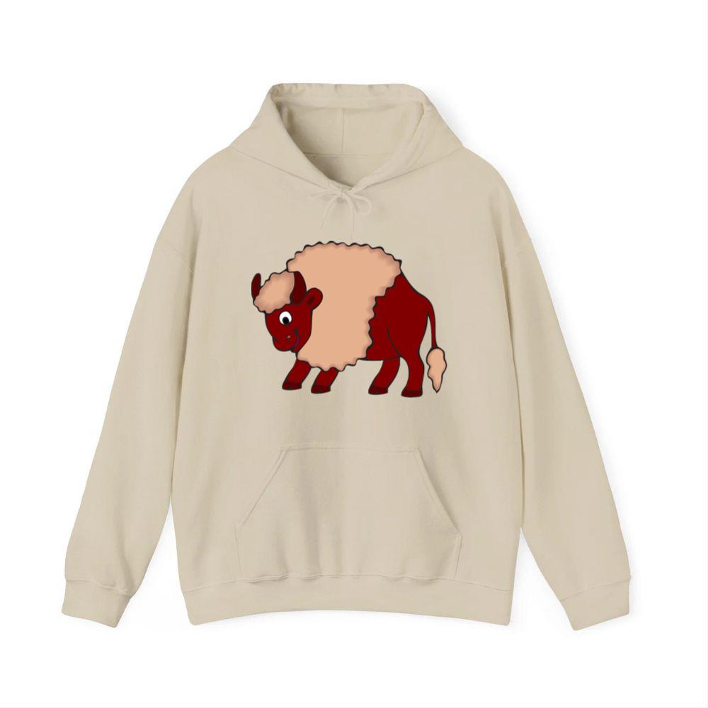 Smiling Red Cartoon Bison Hoodies