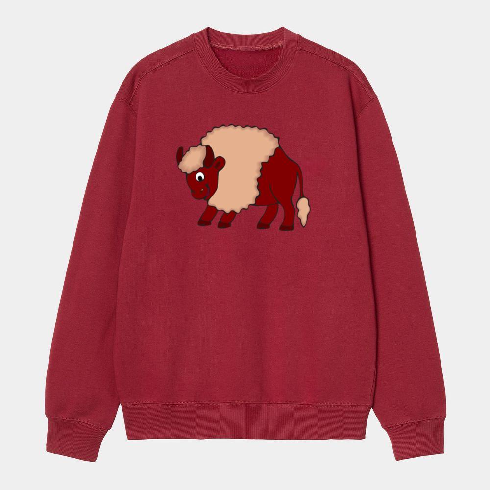 Smiling Red Cartoon Bison Sweatshirt