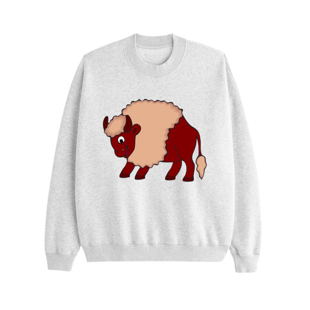 Smiling Red Cartoon Bison Sweatsrhits