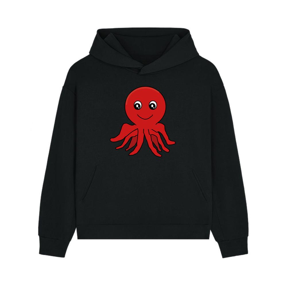 Smiling Red Cartoon Octopus Character Hoodie