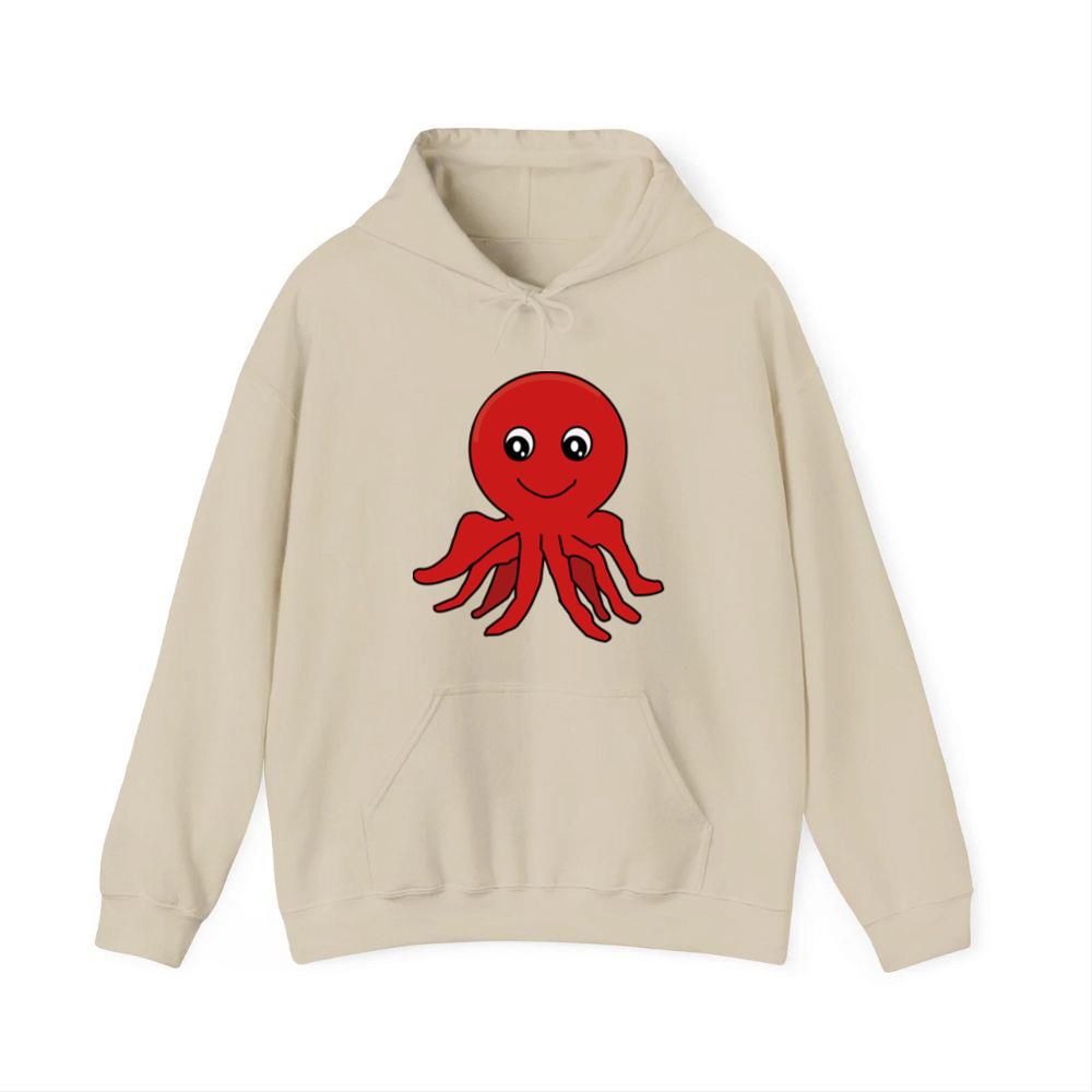 Smiling Red Cartoon Octopus Character Hoodies