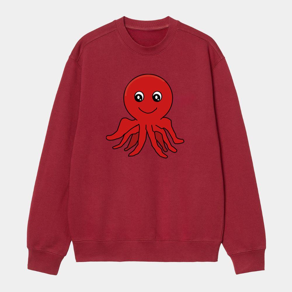Smiling Red Cartoon Octopus Character Sweatshirt