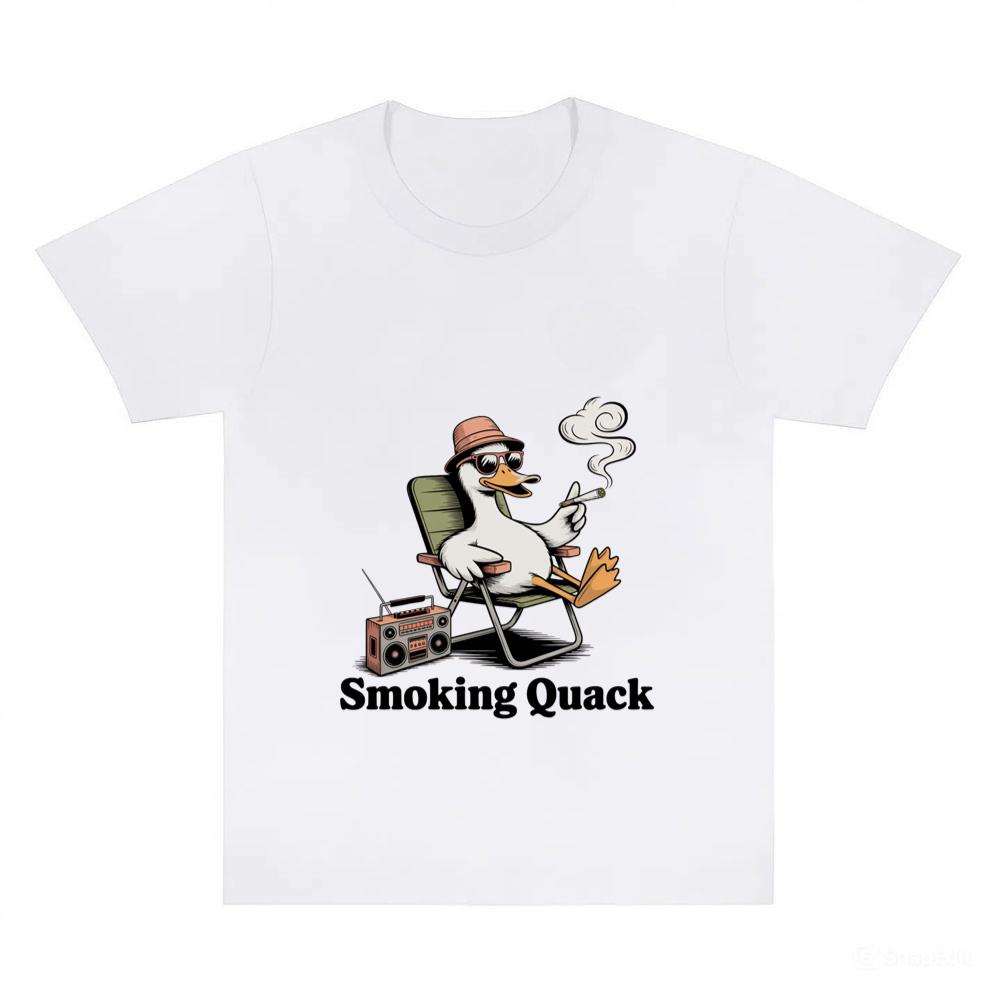 Smoking Quack Cool Duck with Radio Illustration T-Shirt