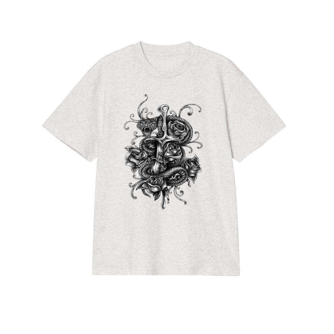 SNAKE AND DAGGER SHIRT, SCARY SNAKE WITH TEETH, ROSES VINES T-Shirt