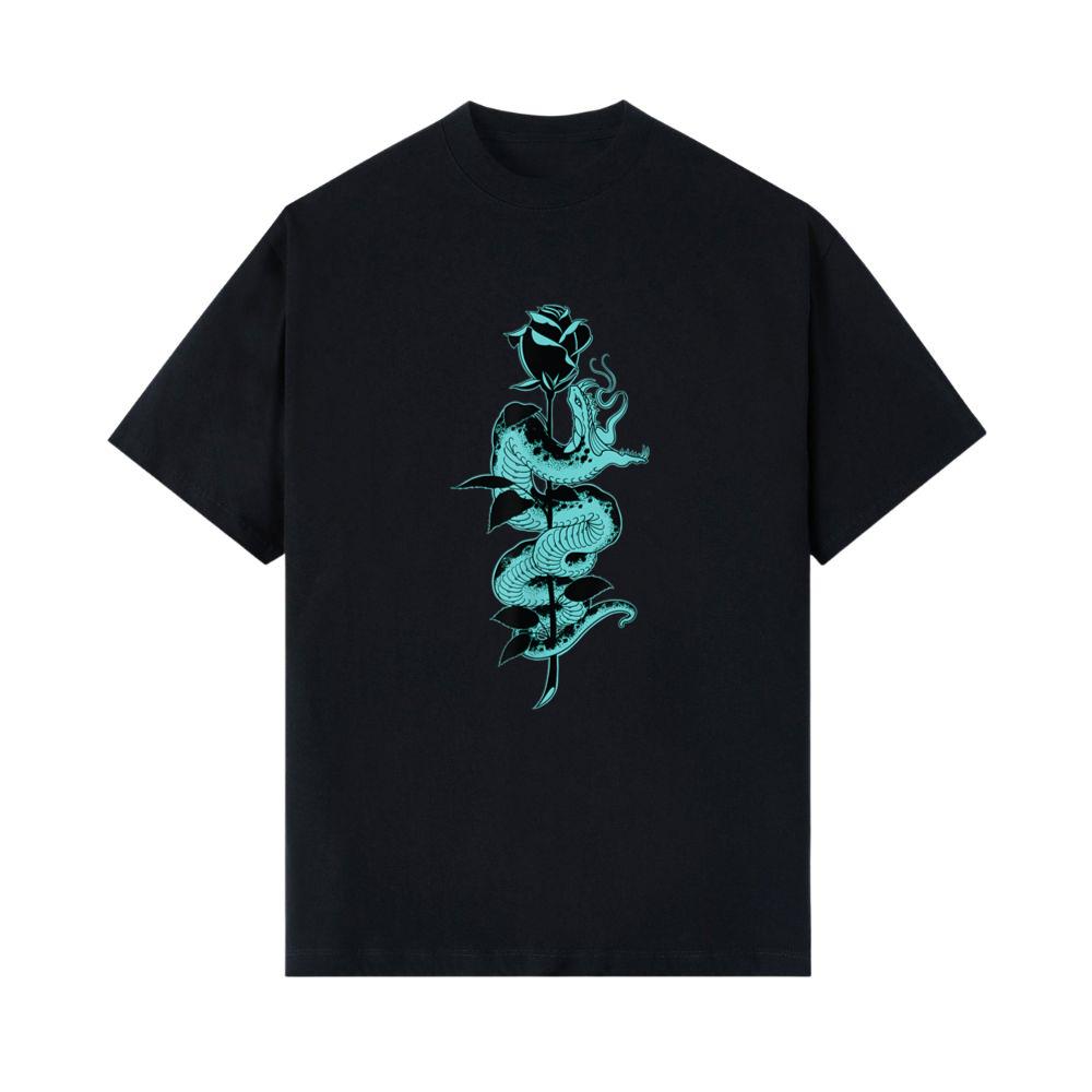 Snake and Rose Traditional Old School Tattoo art Graphic T-Shirt 