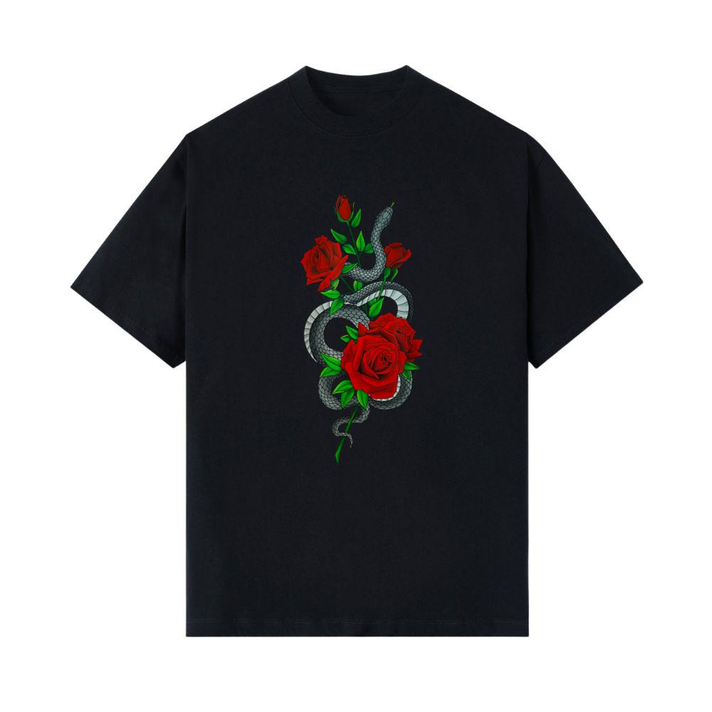 Snake Art Red Roses Gothic Vintage Style Serpent Rosas Retro T-Shirt 