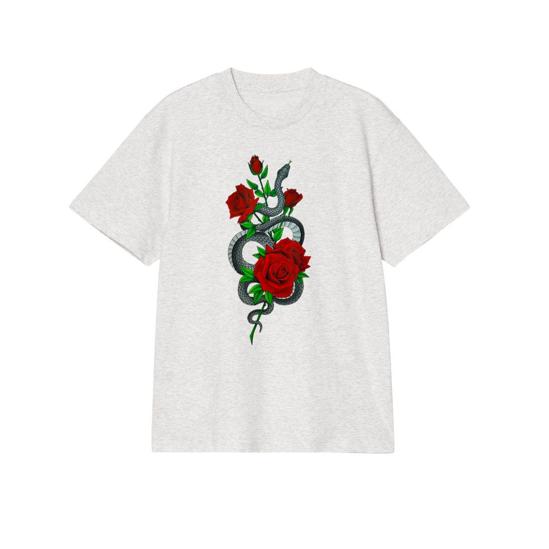Snake Art Red Roses Gothic Vintage Style Serpent Rosas Retro T-Shirt