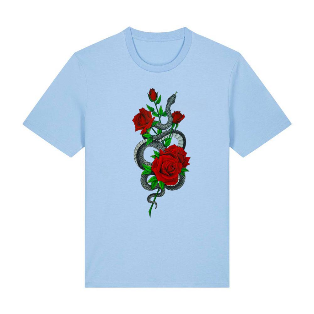 Snake Art Red Roses Gothic Vintage Style Serpent Rosas Retro T-Shirt
