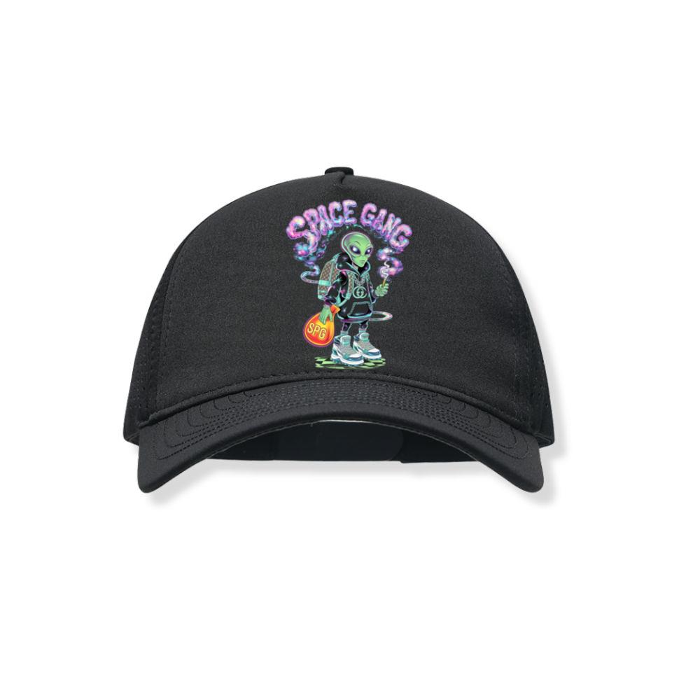 Space Gang Alien Retro Neon Cartoon Graphic Black Hat