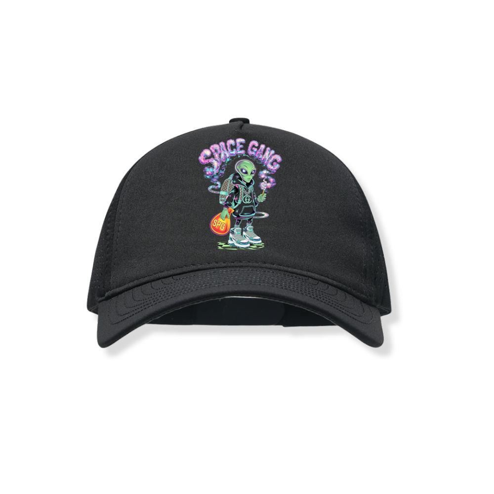 Space Gang Alien Retro Neon Cartoon Graphic Black Hat