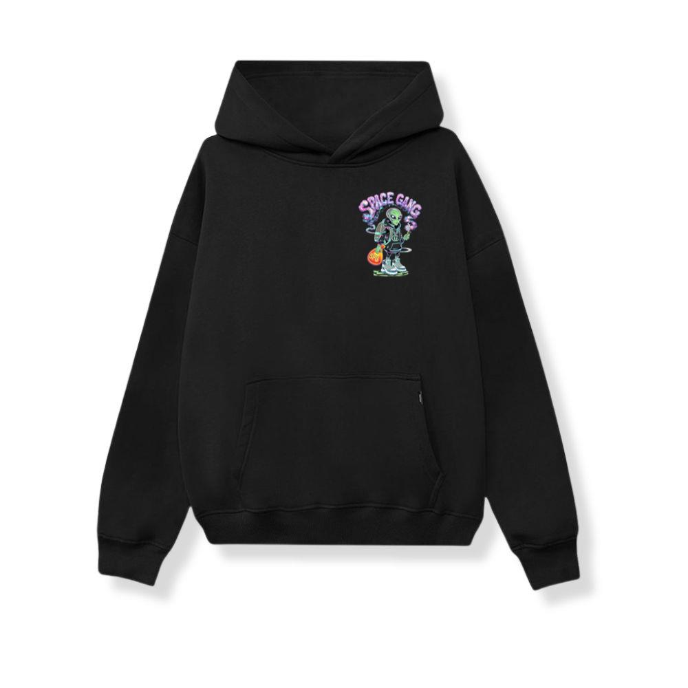 Space Gang Alien Retro Neon Cartoon Graphic Hoodie - Image 3