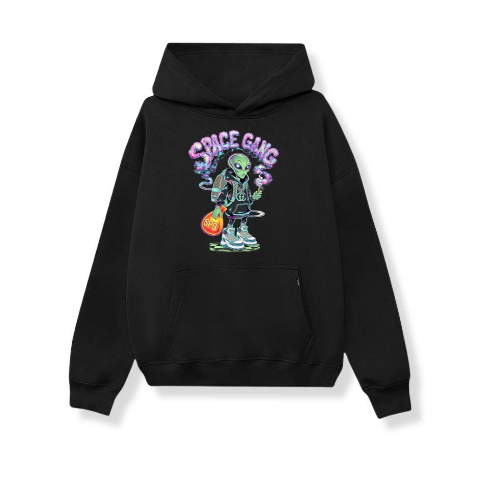 Space Gang Alien Retro Neon Cartoon Graphic Hoodie