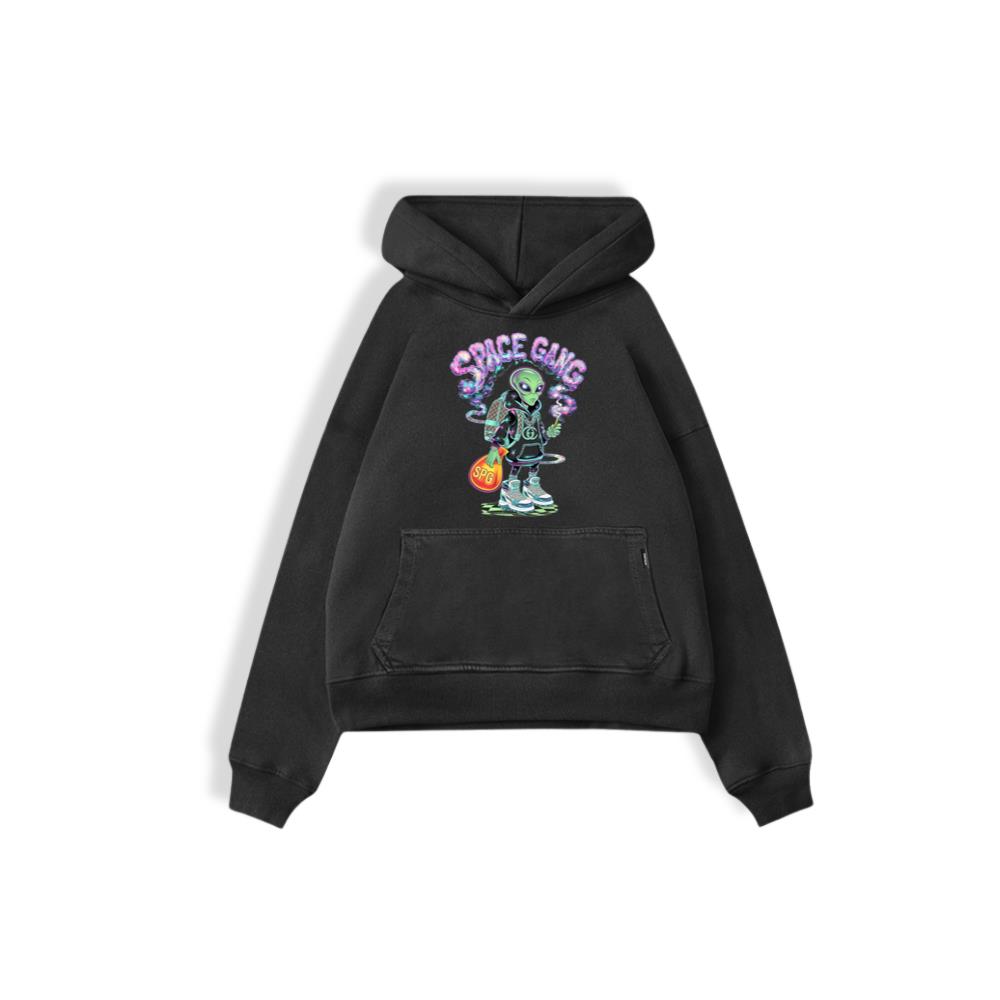 Space Gang Alien Retro Neon Cartoon Graphic Hoodie
